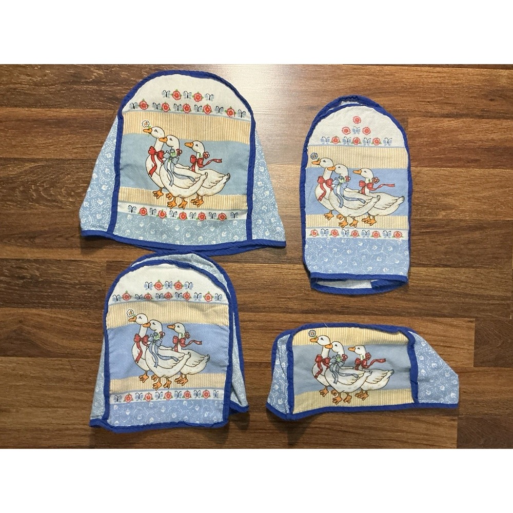 Vtg Country Goose/Geese With Bows Small Appliance Covers - Set Of 4 Cottagecore*